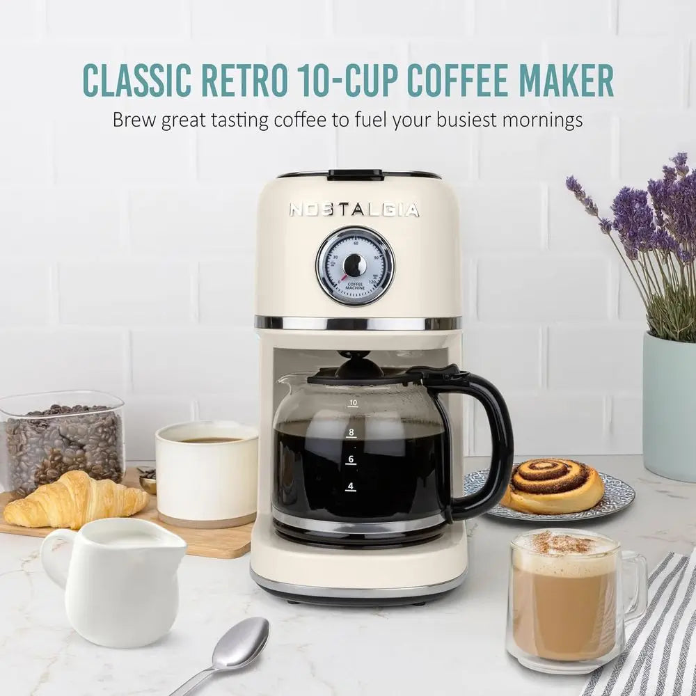 Retro Style 10 Cup Coffee Maker With One Touch Brew Time Display Auto Off