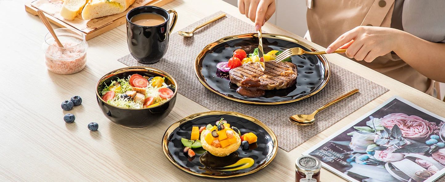 Malacasa Porcelain Dinnerware Set With Elegant Rim Tableware