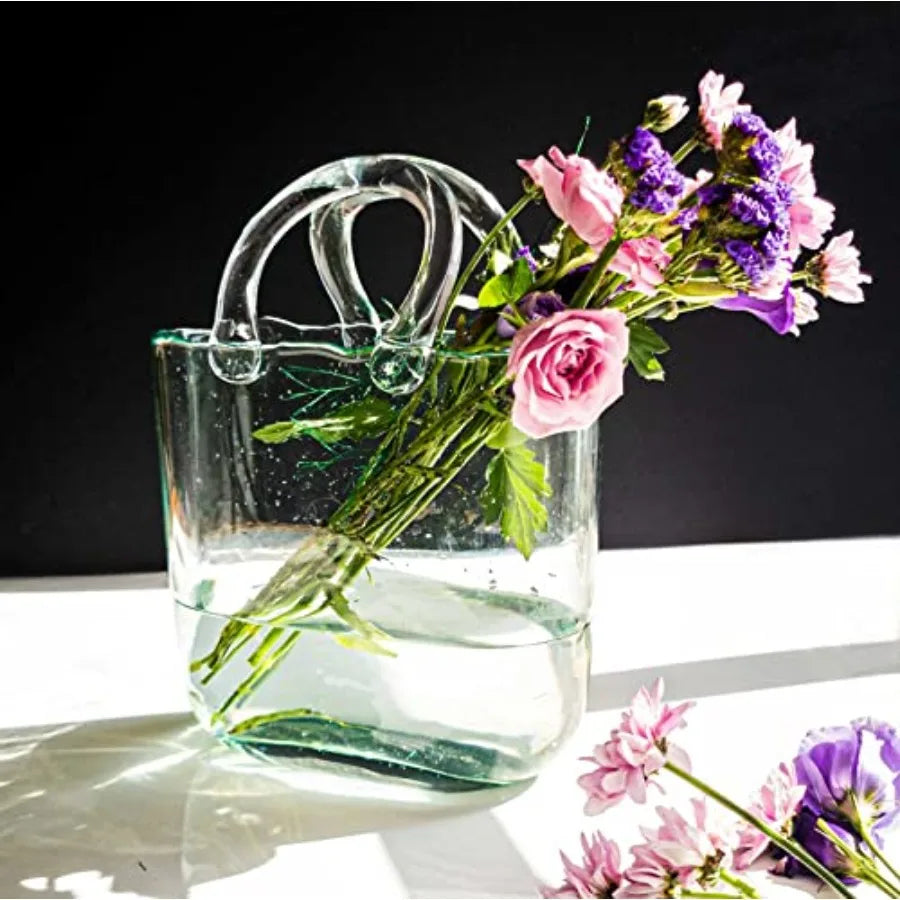 Handmade Glass Purse Vase for Centerpieces and Floral Arrangements