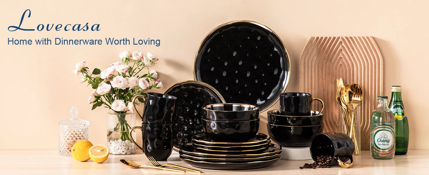Malacasa Porcelain Dinnerware Set With Elegant Rim Tableware