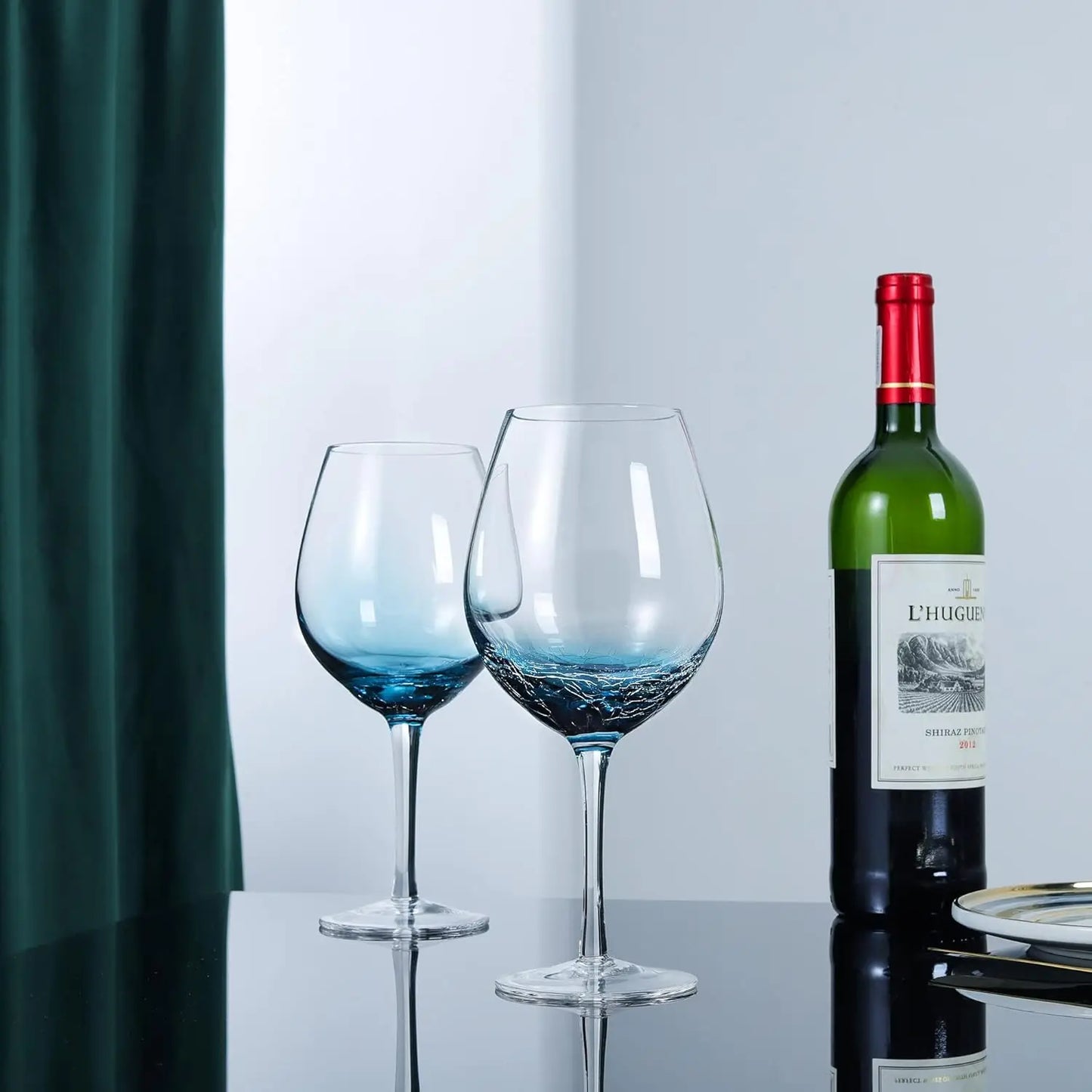 Handmade Blue Crackle Wine Glasses,Large Crystal Burgundy Wine Glass Cup with Stem,Red White Wine Goblet Tumbler,Aesthet