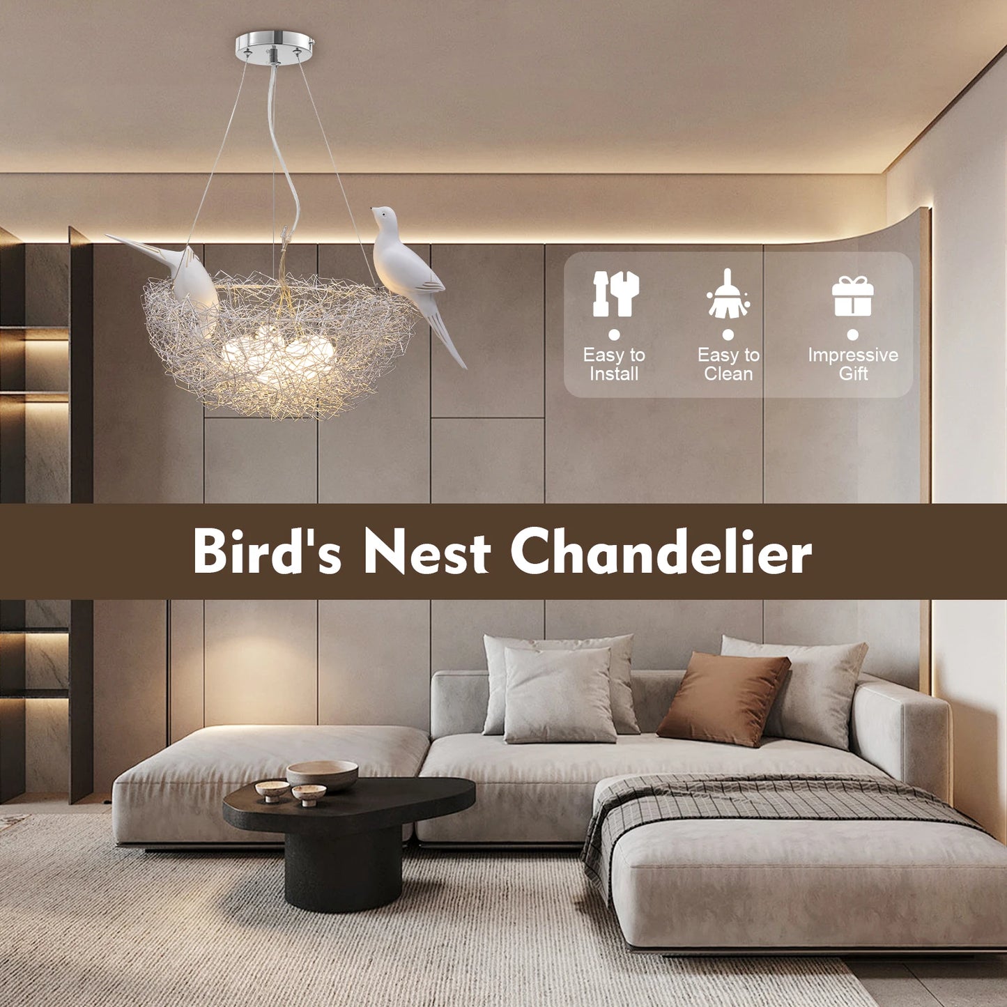 Modern Bird Nest LED Ceiling Light Chandelier For Living Room