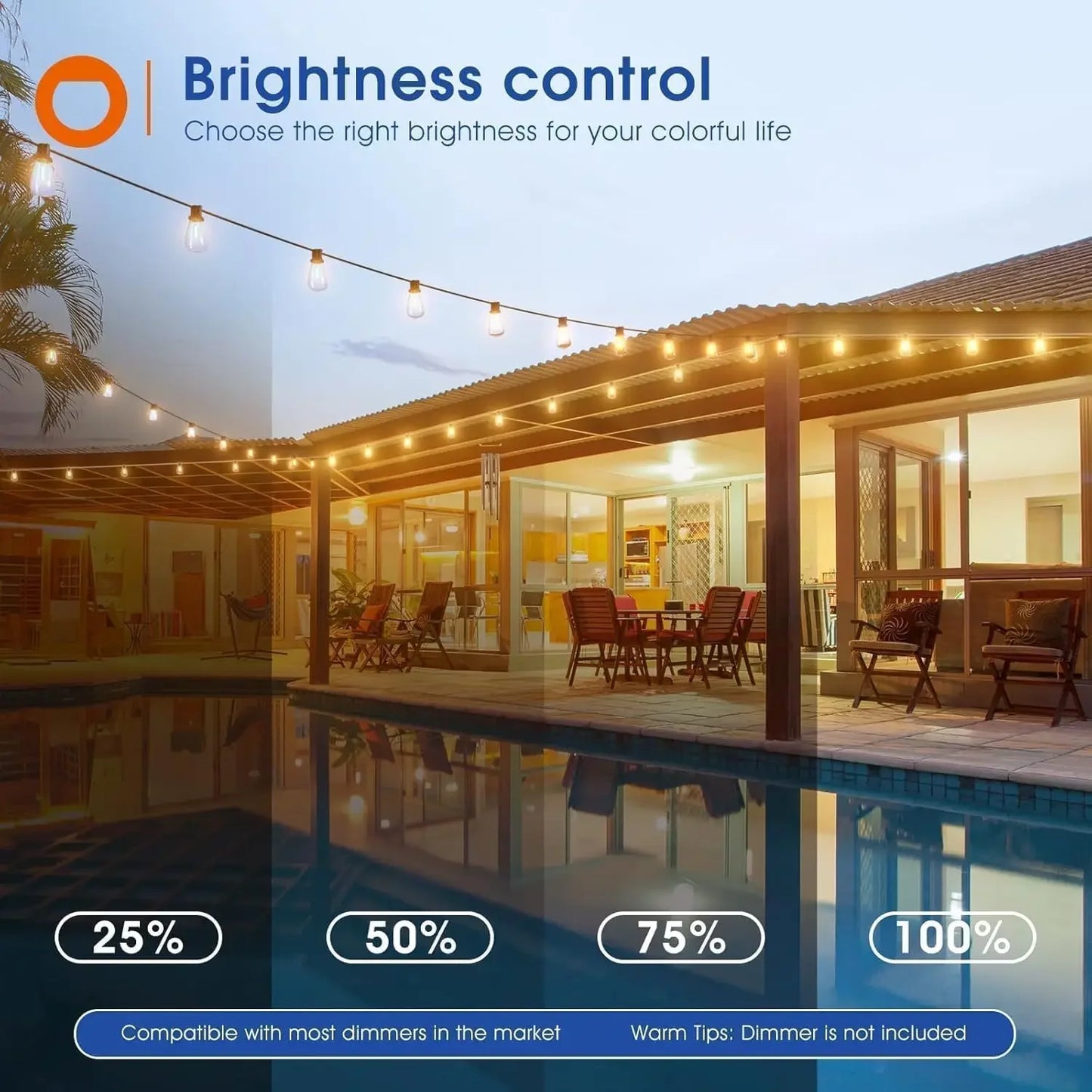 MIMIRGB LED Outdoor String Lights Waterproof Dimmable Replaceable Bulbs Patio