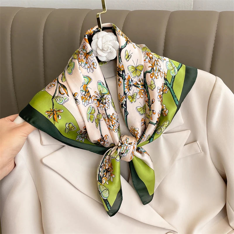 Printed Womens Polyester Scarf Square Shawl Luxury Design