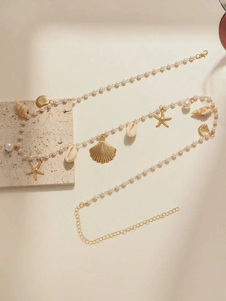 Pearl Shell Star Belly Chain Jewelry For Beach Party Styling