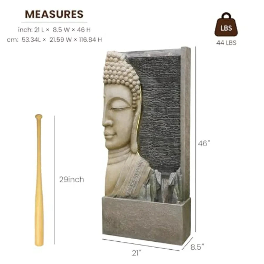 Buddha Outdoor Water Fountain With LED Lights And Zen Bubblers