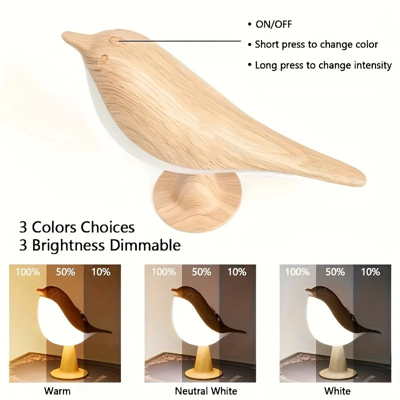 LED Touch Control Bird Lamp Art Deco Dimmable Rechargeable Battery
