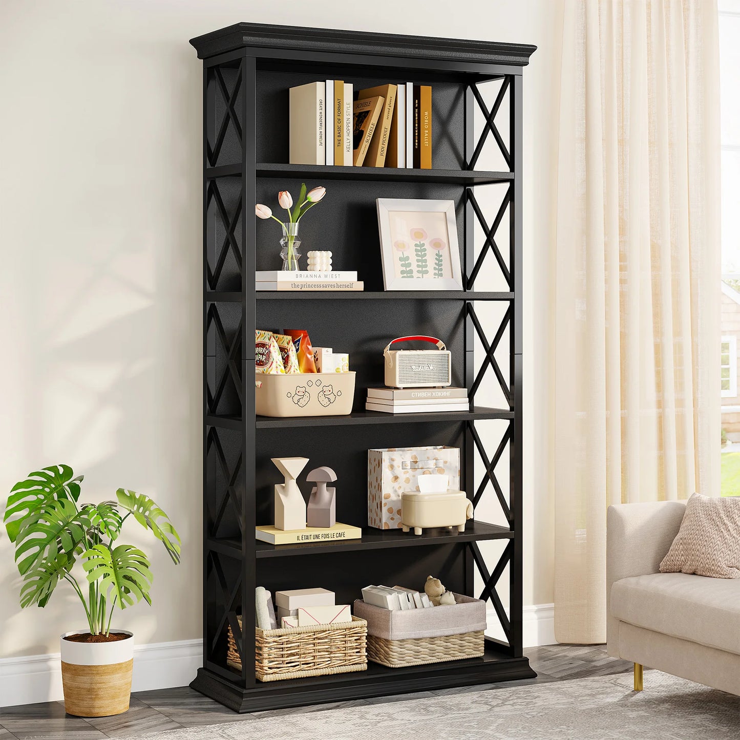 Tribesigns Five Tier Industrial Bookcase, Floor Standing Bookshelves