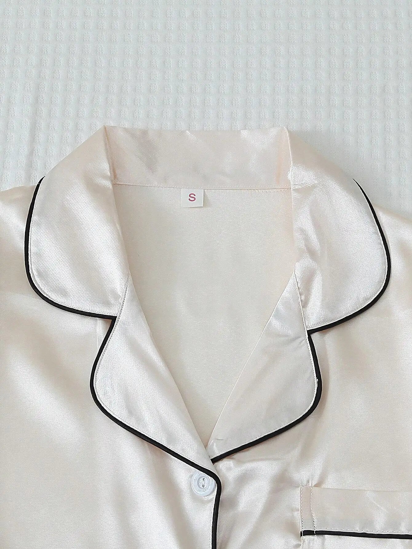 Satin Pajama Set For Women Button-Up Top And Bow-Trim Shorts
