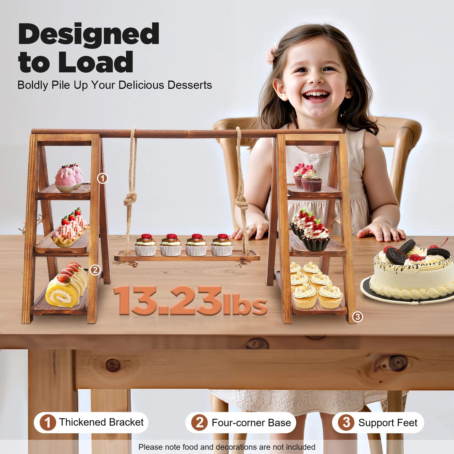 3-Tier Wooden Cake Stand With Removable Trays