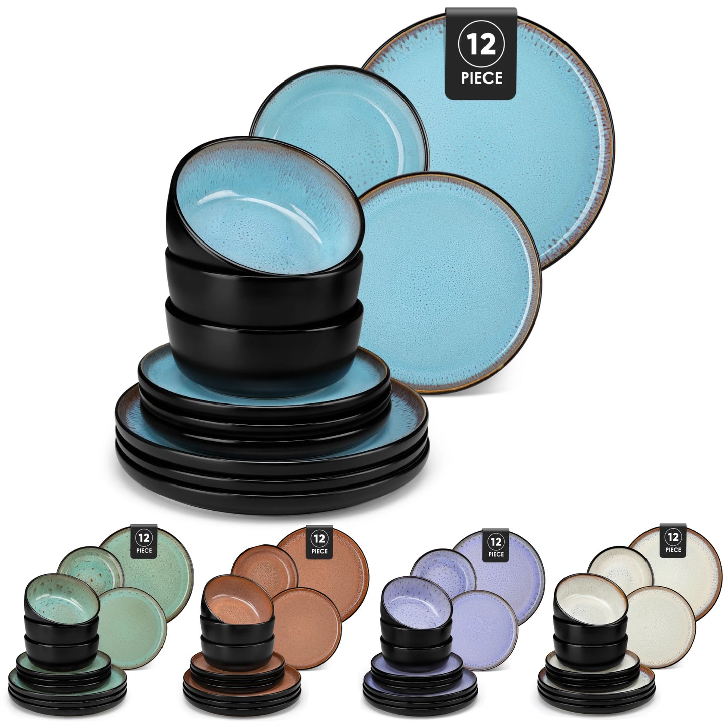 MALACASA Ceramic Stoneware Dinnerware Set Plates Bowls Included