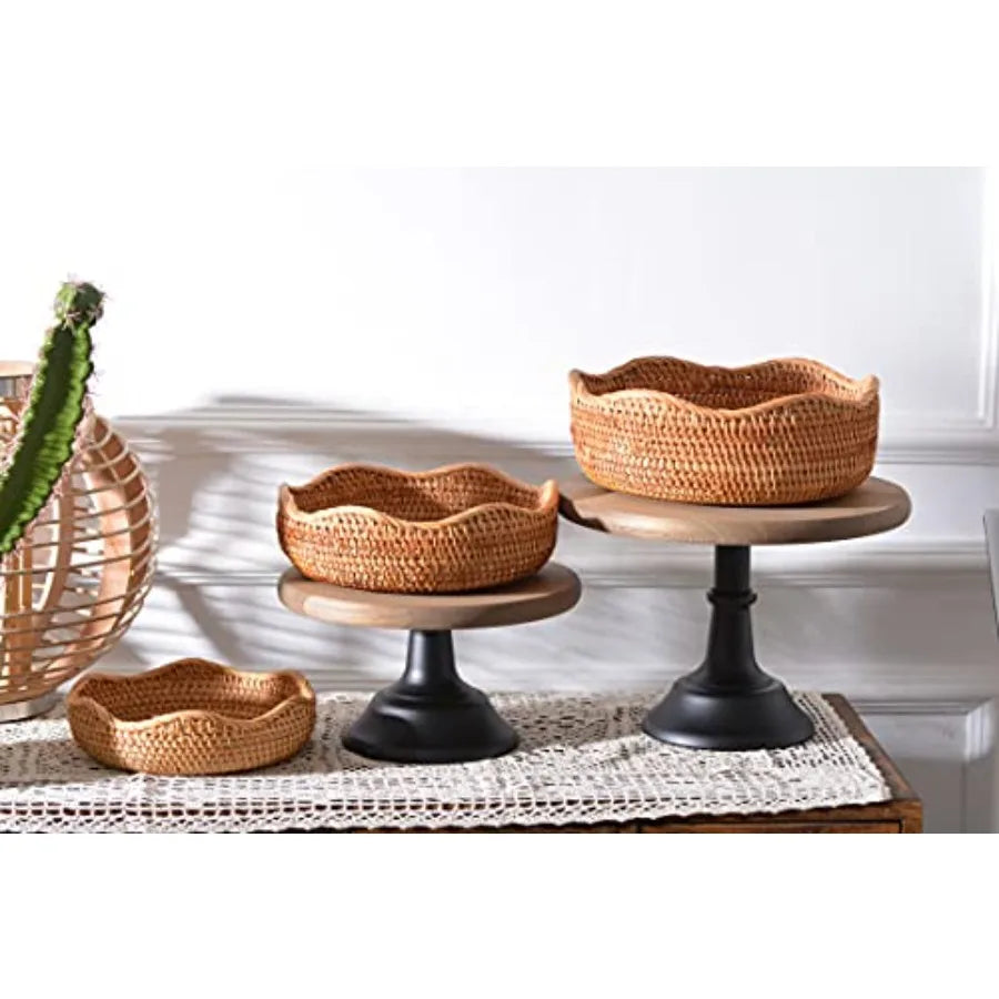 Natural Bamboo Rattan Storage Baskets Set Of 3 For Fruit