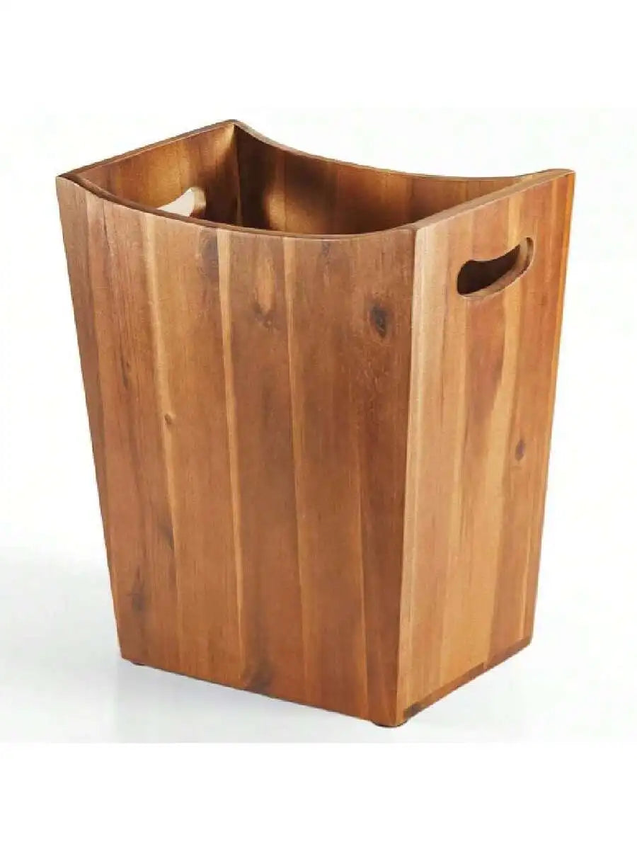 Rectangular Acacia Wood Waste Basket With Handles