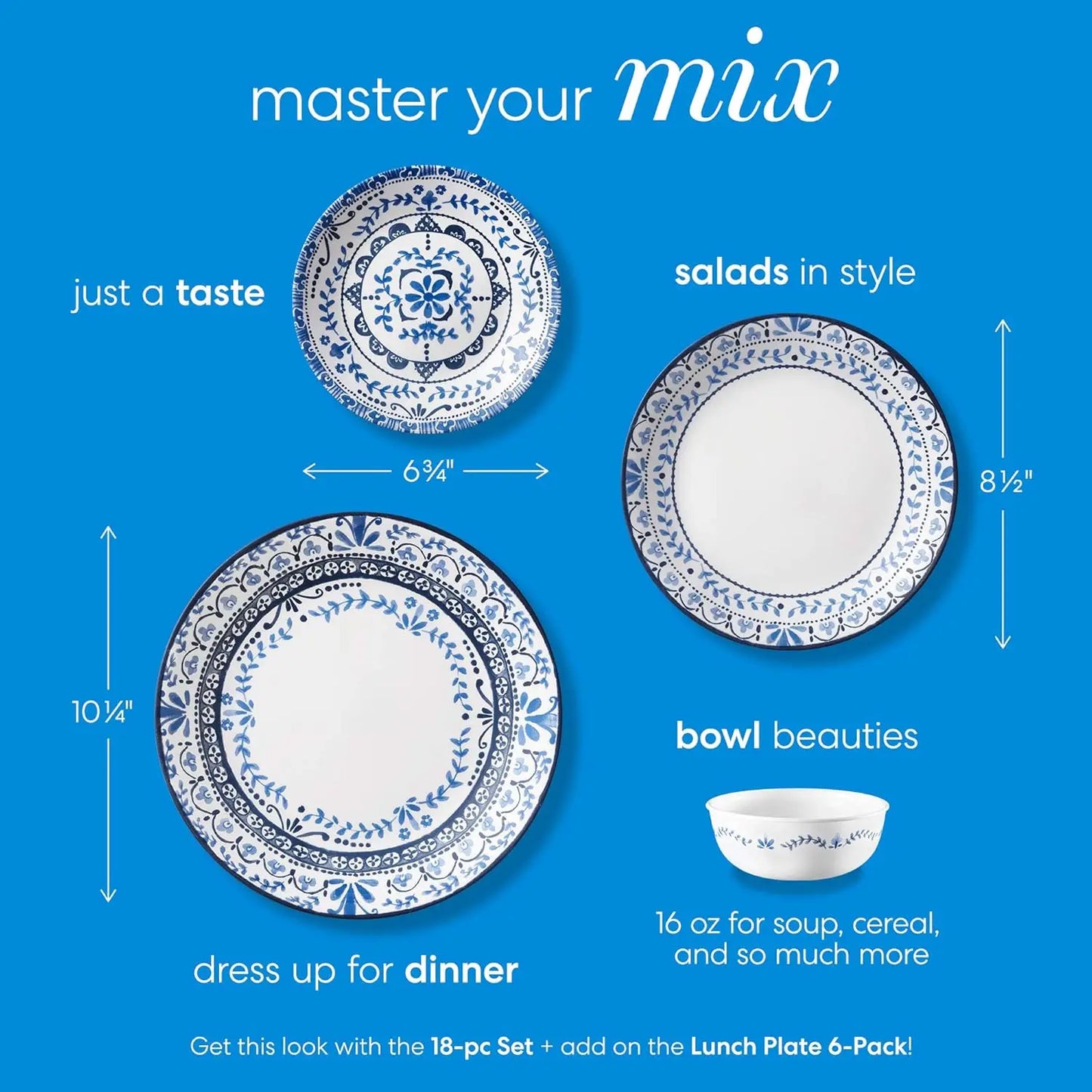 Dinnerware Set For Six, Lightweight Triple Layer Glass Chip Resistant