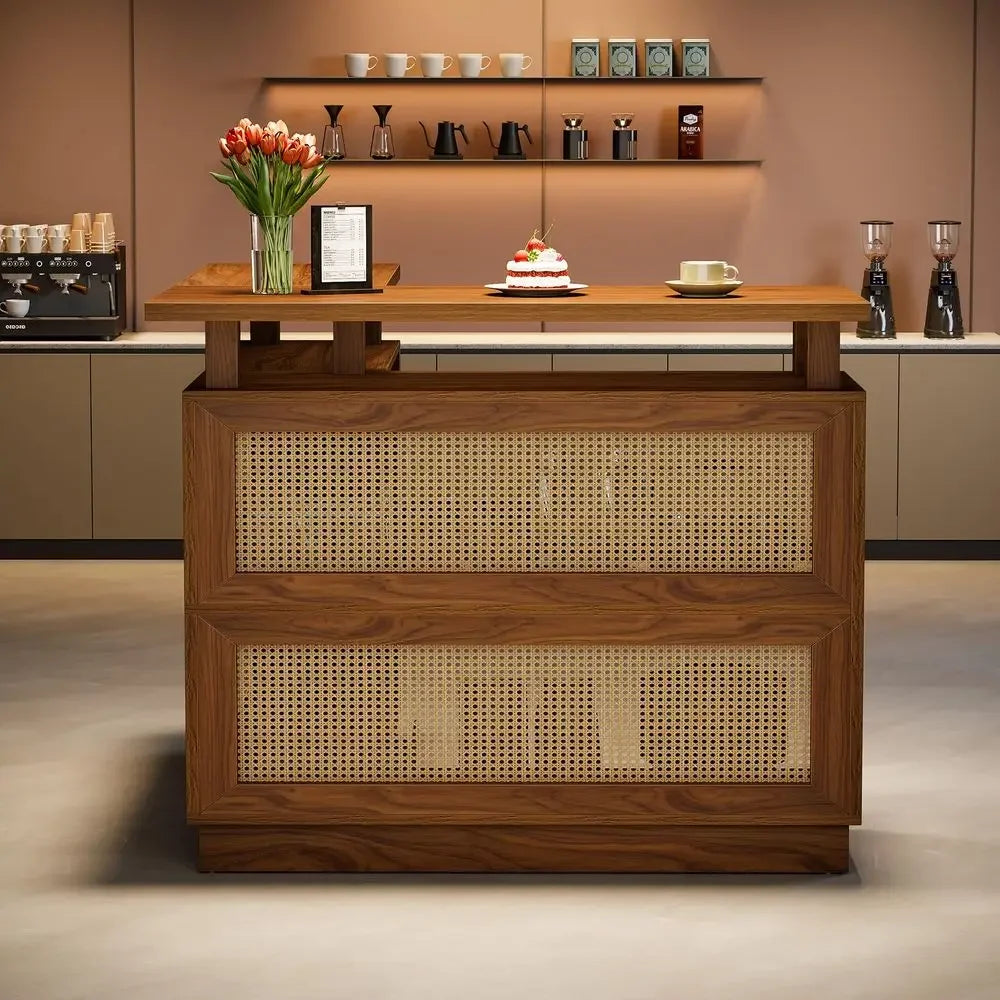 L Shaped Bar Table With Storage Shelf Rattan Home Unit