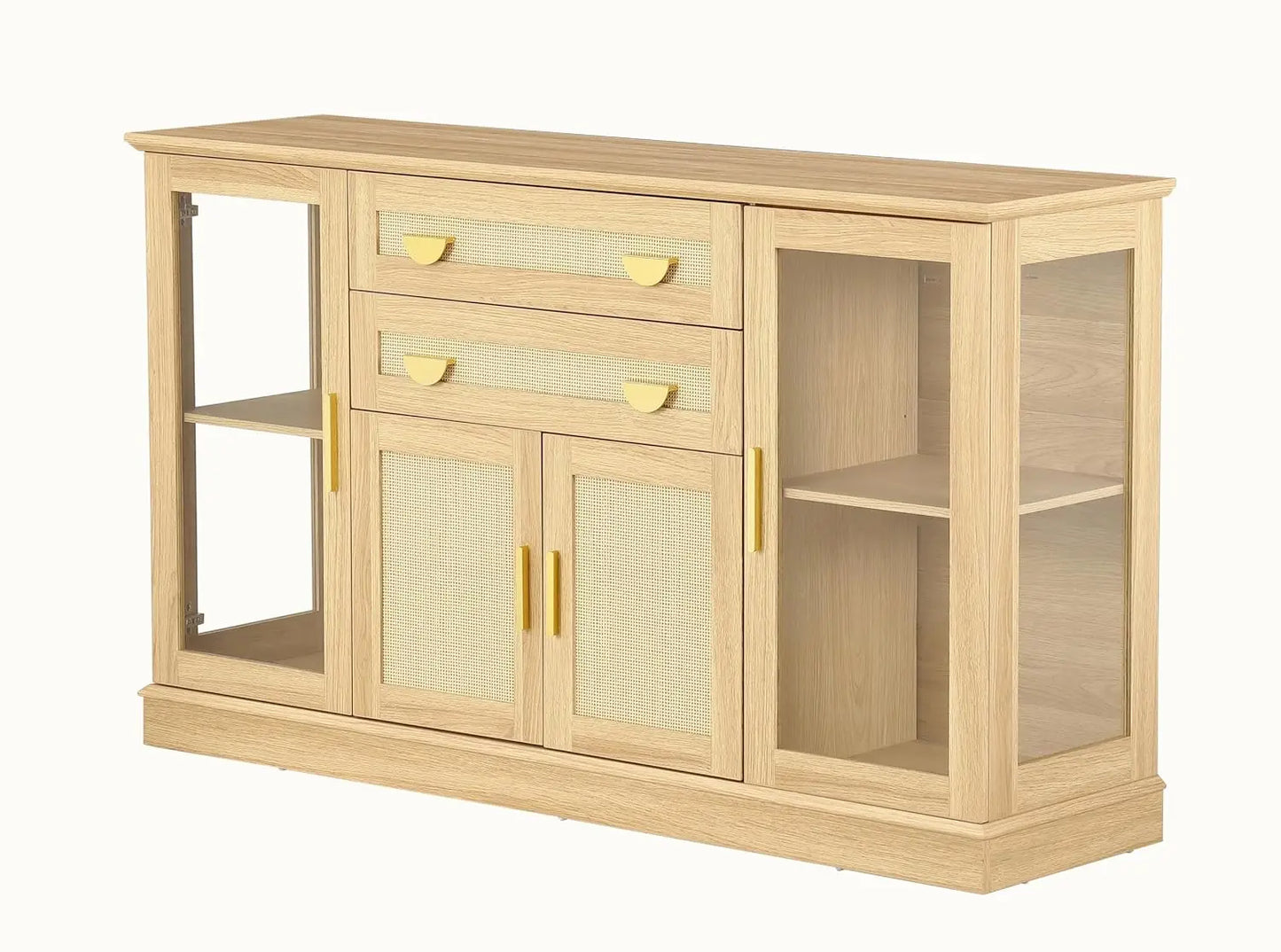 58.27'' Buffet Cabinet with 2 Drawers,LED and Adjustable Shelves,Large Glass Door Coffee Bar Cabinet with, Customized