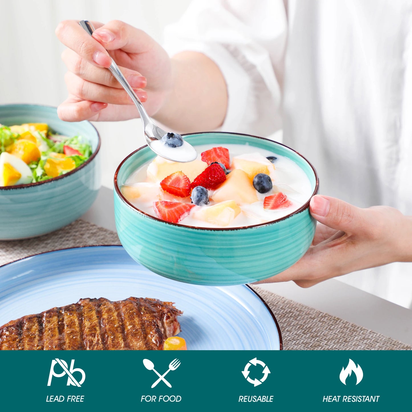 MALACASA Ceramic Dinnerware Set Handpainted Spirals Pattern