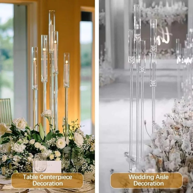 Acrylic 5-Arm LED Candelabra Taper Candle Holders Centerpiece