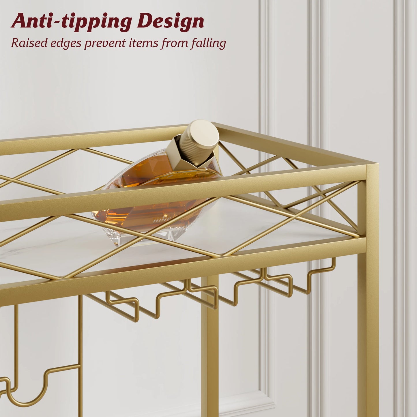 HobbyLane Bar Cart With Lockable Wheels And Wine Racks
