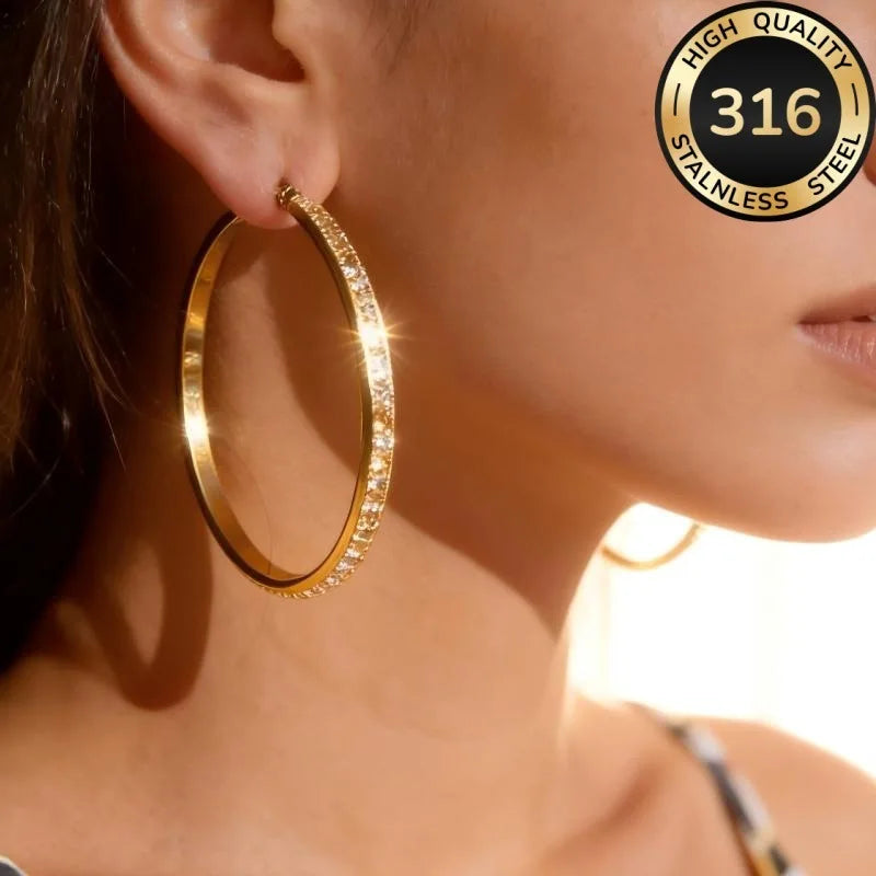 316L Stainless Steel Crystal Hoop Earrings For Women Hypoallergenic Jewelry Gift