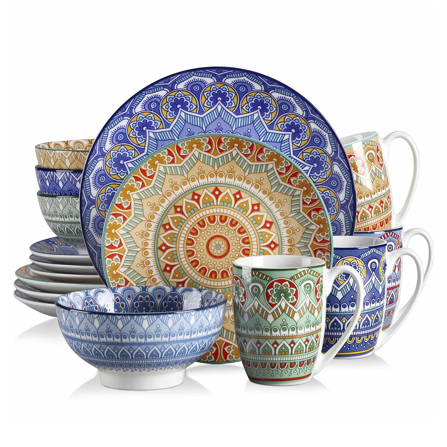 Malacasa Mandala Bohemian Dinnerware Set With Plates Bowls Mugs