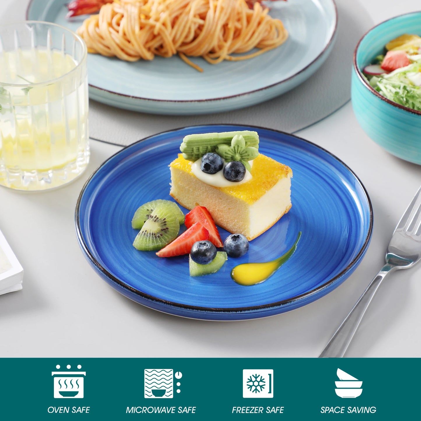 MALACASA Ceramic Dinnerware Set Handpainted Spirals Pattern