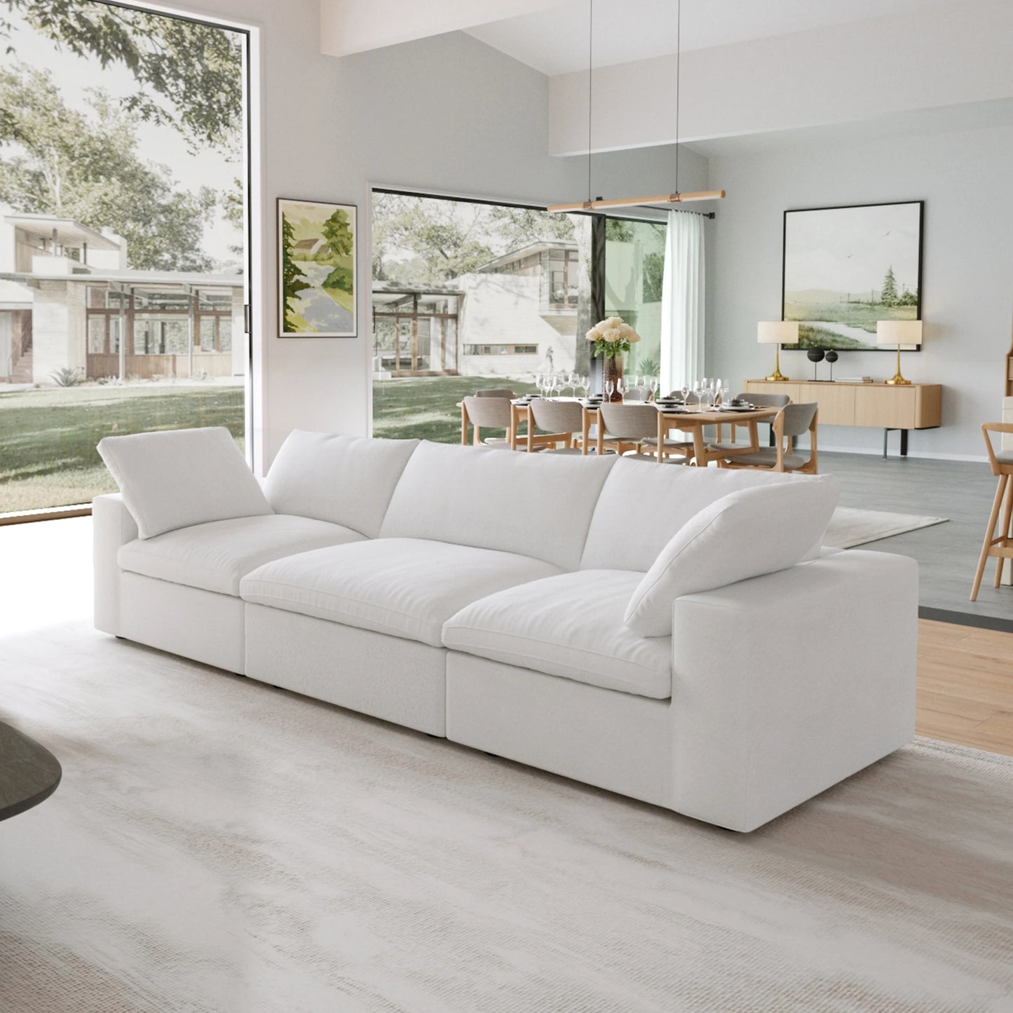 120.45" Cloud Modular Sectional Sofa Minimalist 3-Seats Sofa Couch Convertible Couch Deep Seat Couches for Living Room Sofa Sets