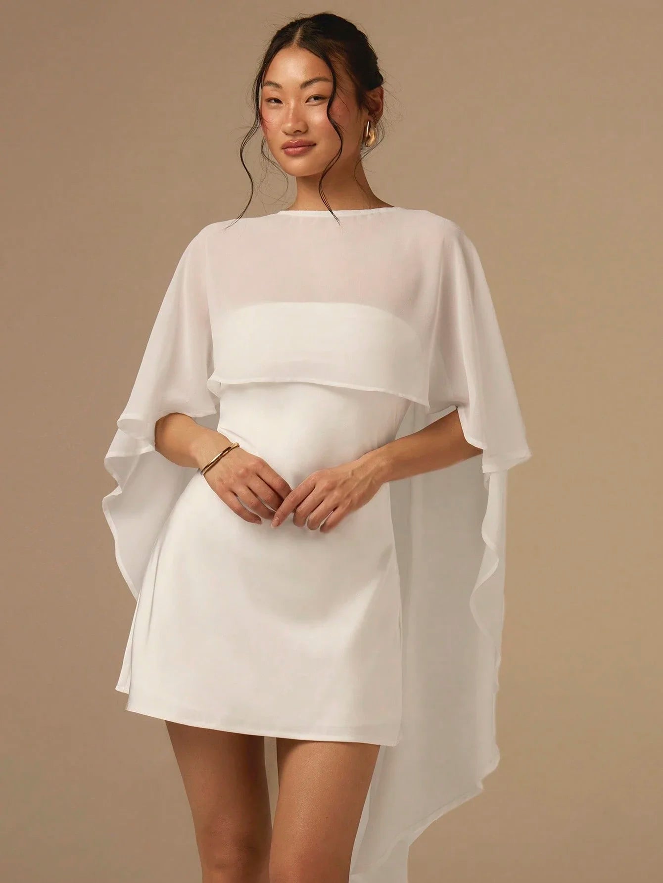 Satin Cape Shawl Bias Cut Cocktail Dress For Women Wedding Event