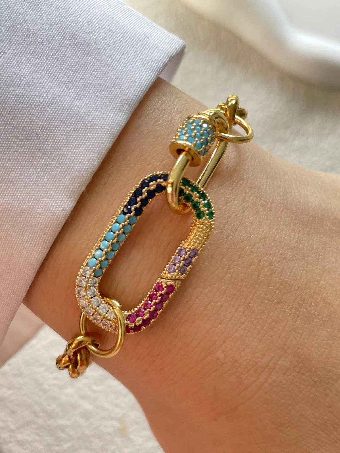 Diamond Oval Buckle Bracelet With Stainless Steel Chain