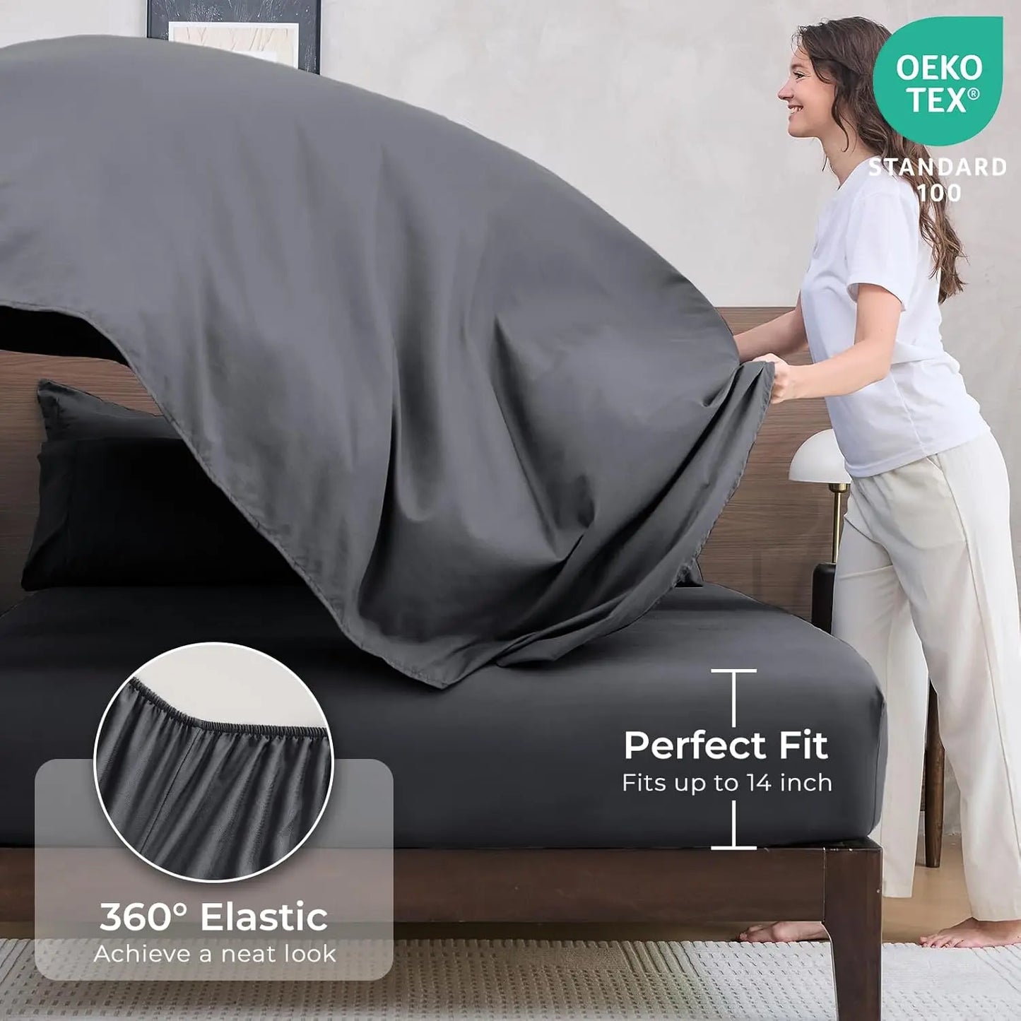 7-Piece Queen Comforter Set, All Season Reversible Bedding with Grey Comforter, Sheets, Pillowcases