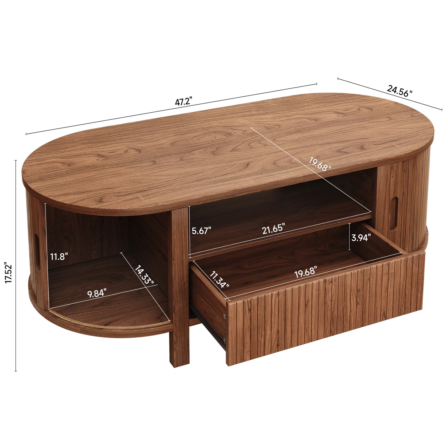 Oval Coffee Table With Cabinets And Sliding Doors Storage