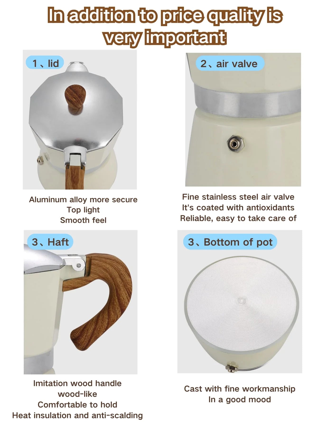 Aluminum Moka Pot Coffee Maker, Stovetop Italian Espresso Style Coffee Percolator with Wooden Handle for Coffee Lovers