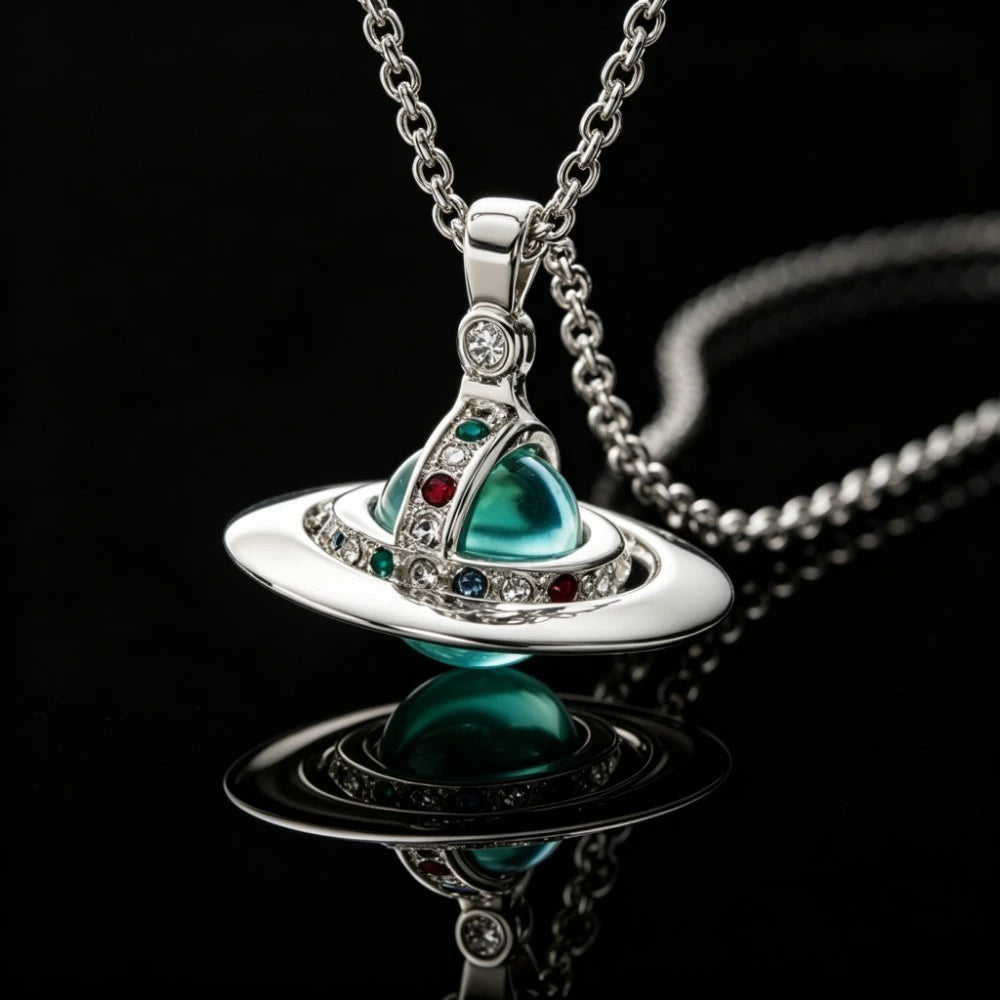 New S925 Silver Luxury Empress Saturn Necklace Fashion Trend Retro Versatile Niche Pendant Necklace