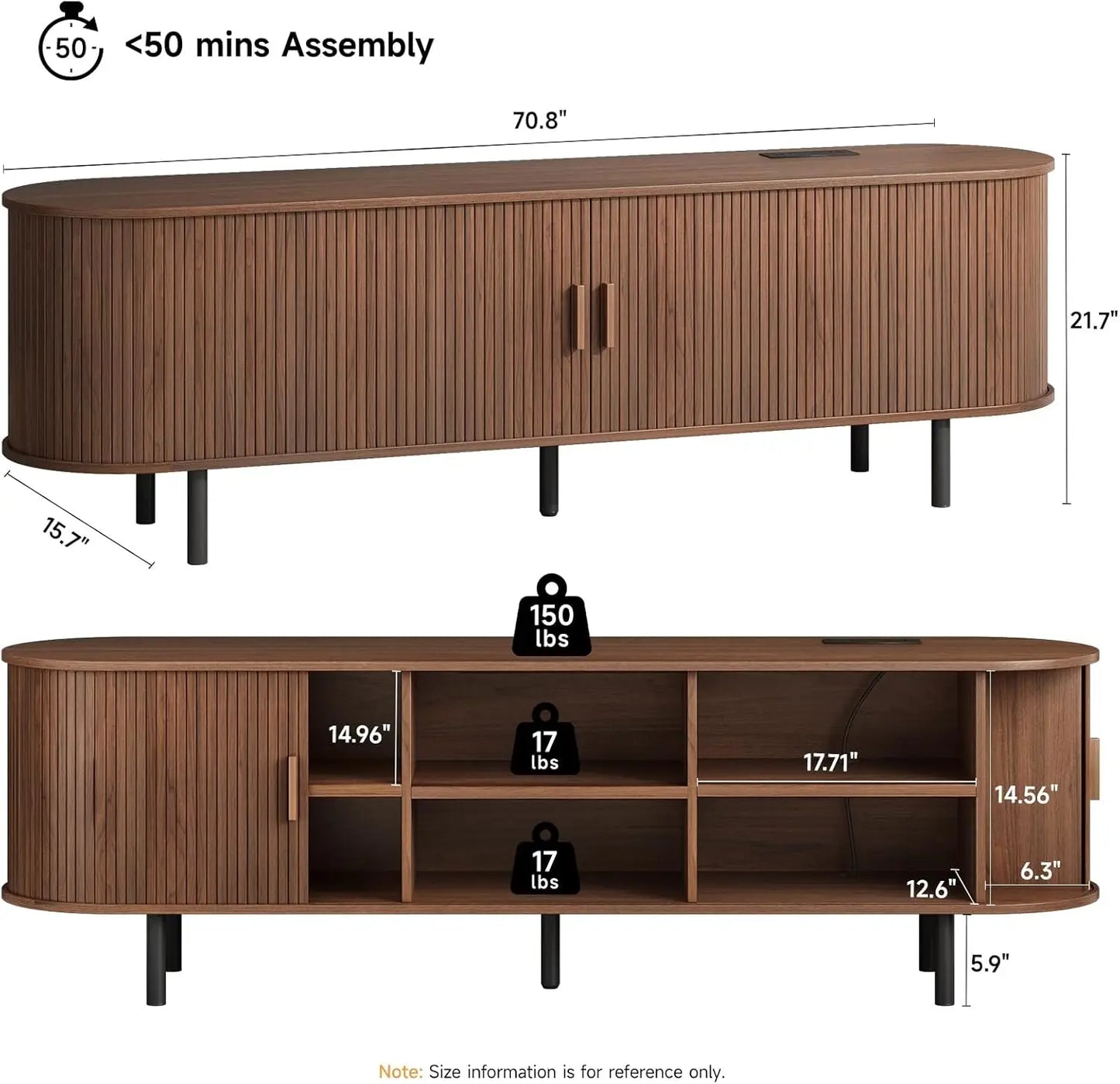 TV Stand with Power Outlet for TVs up to 60/70", Entertainment Center, TV Table with Sliding Doors Storage Adjustable Shelves