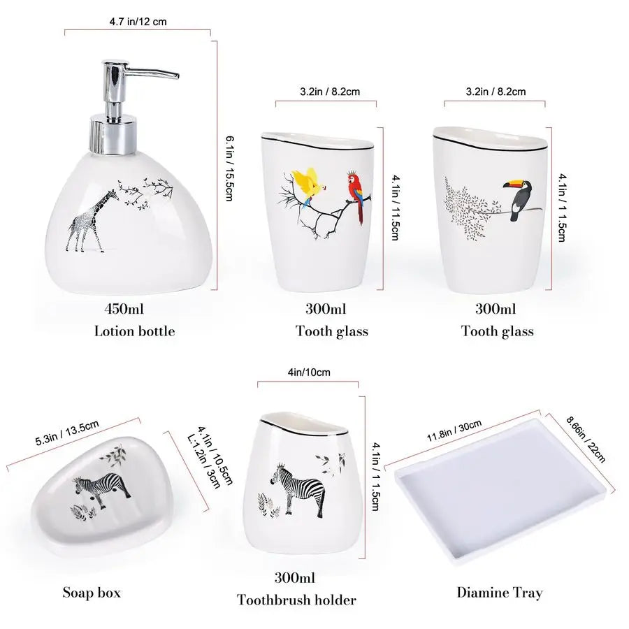 Bathroom Accessories Set,Modern Countertop Bathroom Decor,Luxury 6 Piece Bathroom Accessory Set,Complete with Soap Dispenser,Too