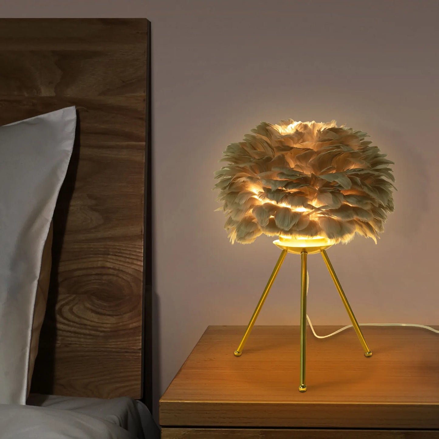 Feather Desk Lamp On Tripod Stand For Study Spaces