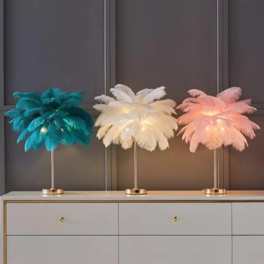 Ostrich Feather Lamp With 3 Temperature Modes For Bedside