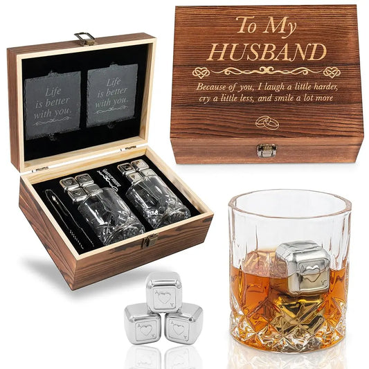 ZUIDID Anniversary Engraved Whisky Glass Gift Set For Husband