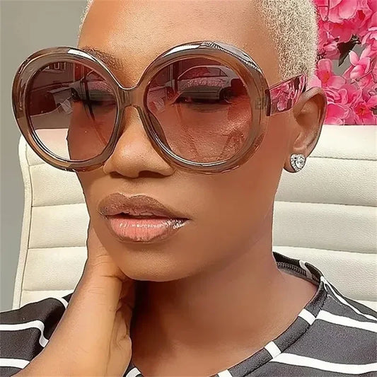 Shukui Vintage Round Sunglasses For Women Oversized Fashion Shades