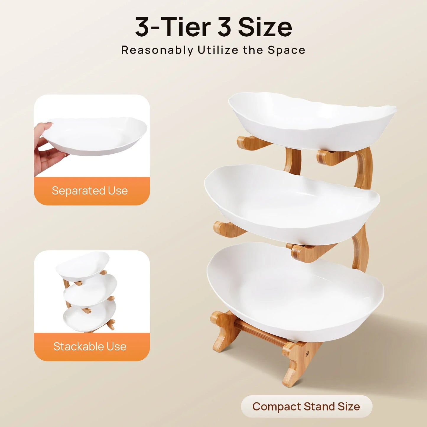 3-Tier Bamboo Stand Fruit Platter For Weddings And Parties