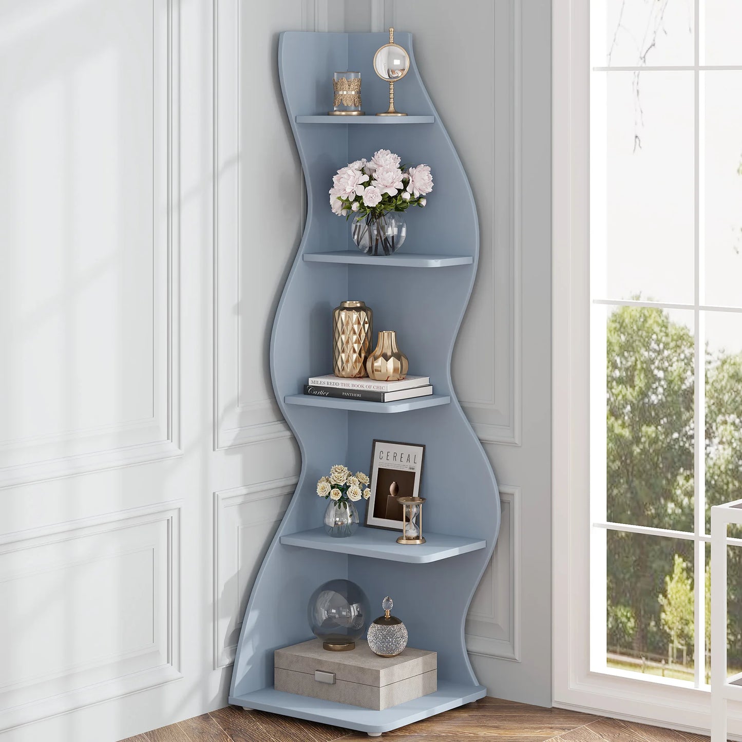 Tribesigns Corner Shelf Five Tier Wall Bookcase And Plant Stand