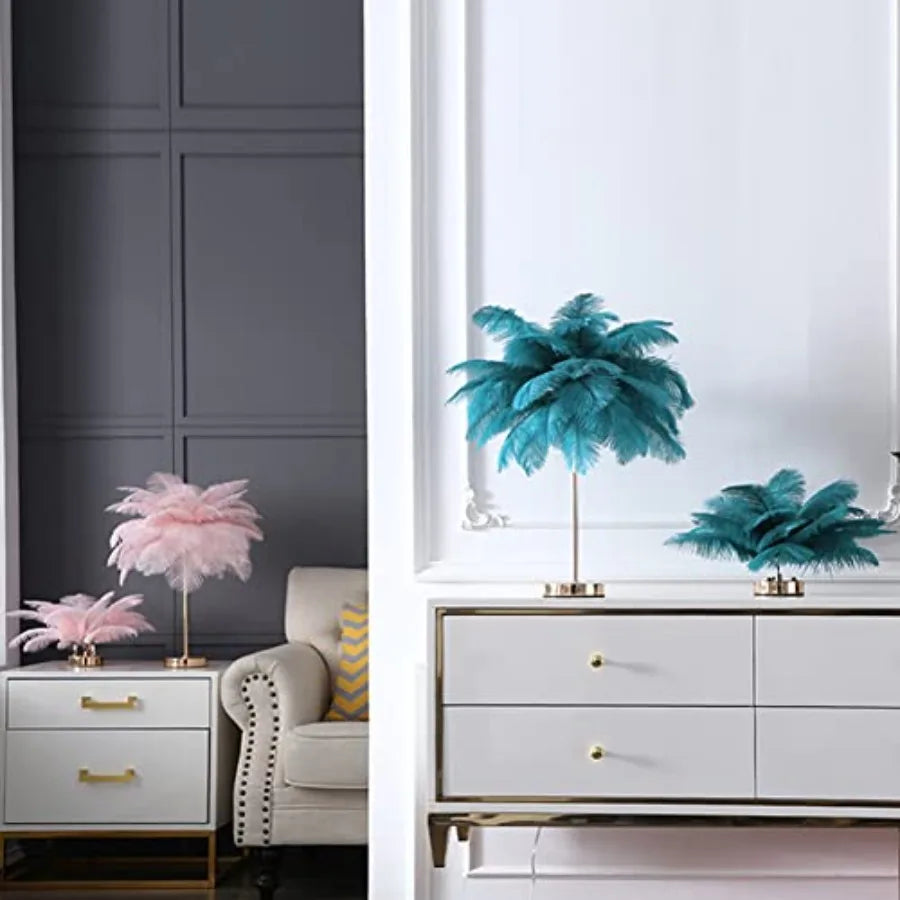 Ostrich Feather Lamp With 3 Temperature Modes For Bedside