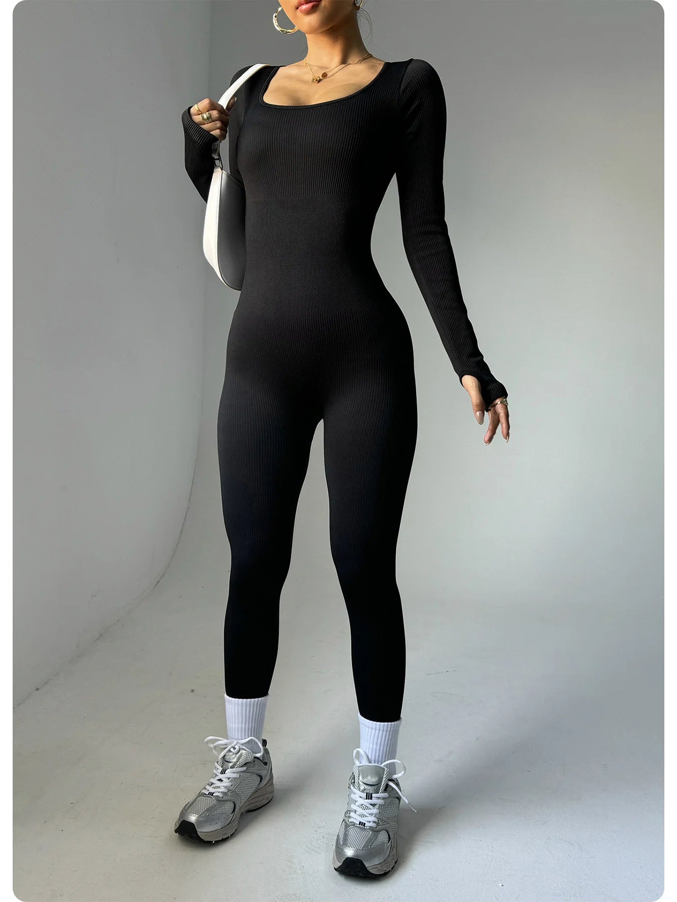 Women's Long-Sleeved One-Piece Yoga Bodysuit Jumpsuit
