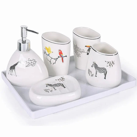 Bathroom Accessories Set,Modern Countertop Bathroom Decor,Luxury 6 Piece Bathroom Accessory Set,Complete with Soap Dispenser,Too