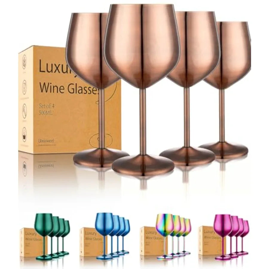 Stainless Steel Wine Glasses Set of 4 Unbreakable Goblets Outdoor
