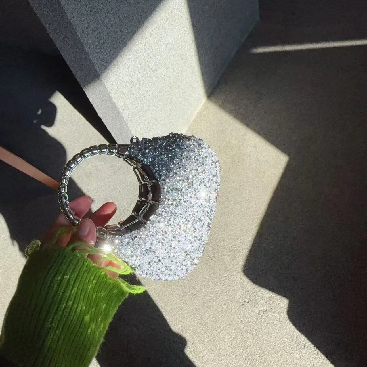 Heart Shaped Sequin Diamond Evening Bag Clutch for Weddings