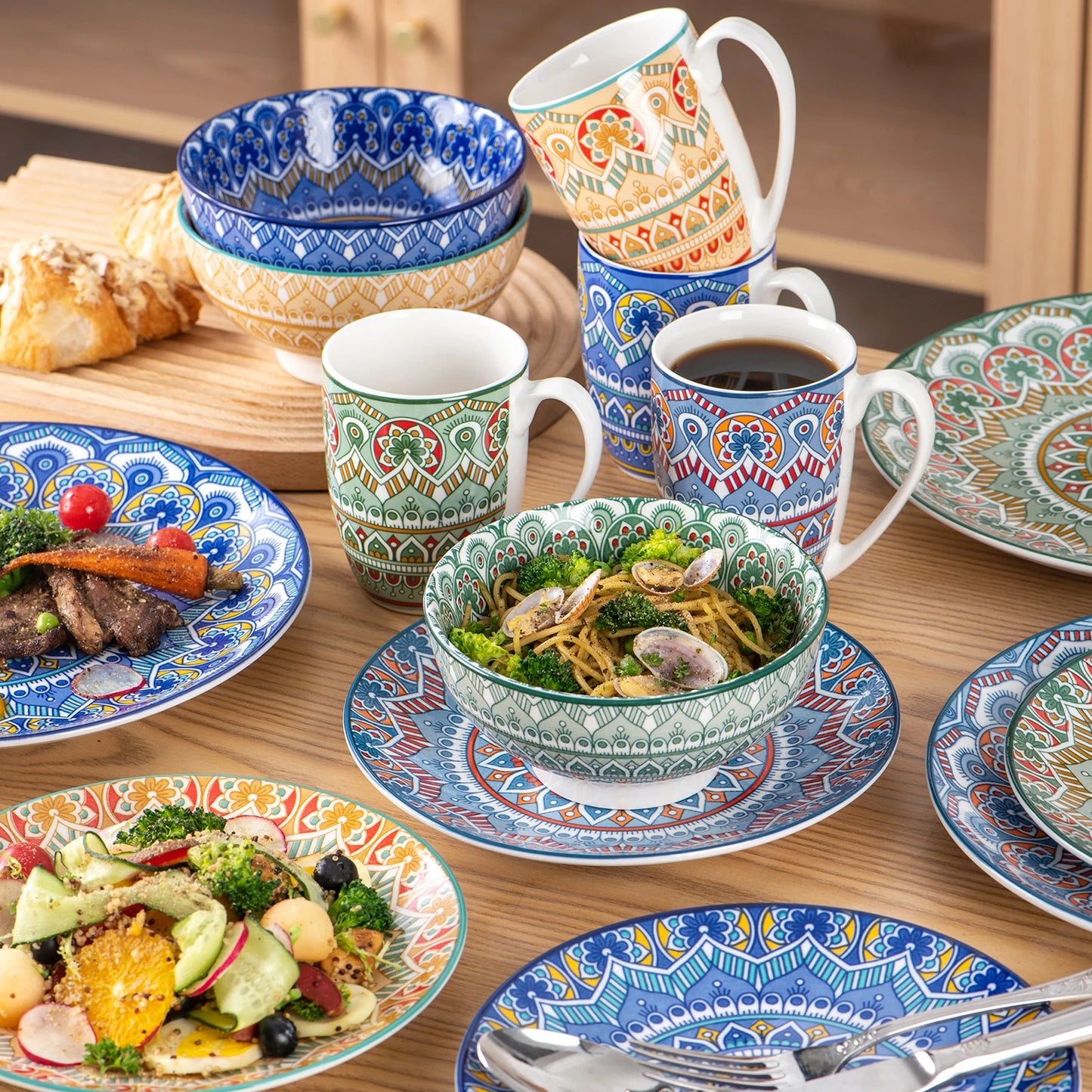 Malacasa Mandala Bohemian Dinnerware Set With Plates Bowls Mugs