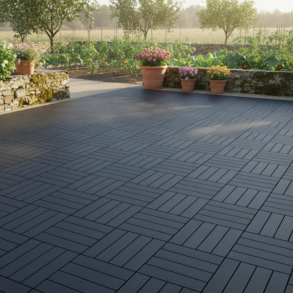 Slip-Resistant Plastic Interlocking Deck Tiles All-Weather Patio Flooring