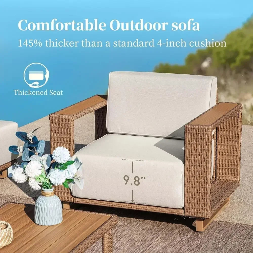 L Shaped Outdoor Sectional Sofa With Cushions For Patio Garden
