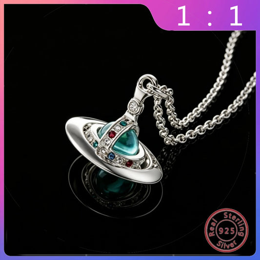 New S925 Silver Luxury Empress Saturn Necklace Fashion Trend Retro Versatile Niche Pendant Necklace